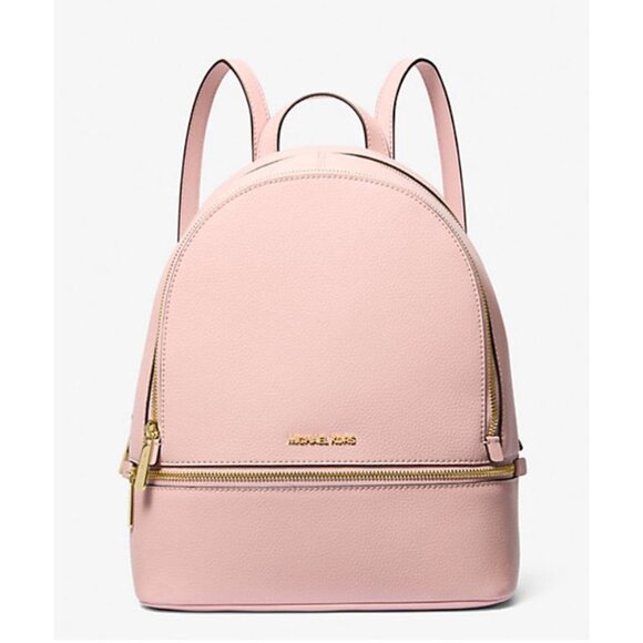 New Michael Kors Rhea Medium Pebbled Leather Backpack Powder Blush - Picture 1 of 5